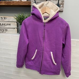 LANDS END GIRLS Dewberry PURPLE Sherpa Lined FLEECE Hoodie JACKET